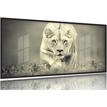 Imagem de Quadro Decorativo Leoa Preto e Branco 130x60 Moldura Preta 2x2