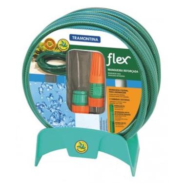 Imagem de Mangueira de Jardim Tramontina Flex 20 Metros, com Engate Rápido, Esguicho e Suporte