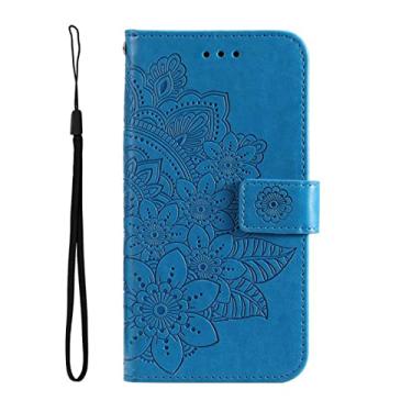 Imagem de Capa para Google Pixel 6/6 Pro Capa carteira de couro em relevo com compartimentos para cartão Kickstand TPU Capa interna à prova de choque Fecho magnético Flip Stand Capa protetora para celular, azul, 6 Pro 17 cm