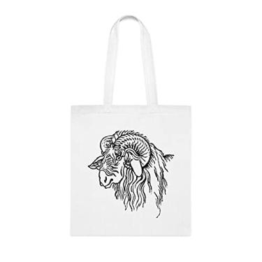 Imagem de Argali Head Bolsa vintage com gravação, presente divertido, bolsa de ombro, bolsas reutilizáveis, cesta de Natal de aniversário, ideia de presente, Branco
