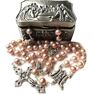 Imagem de elegantmedical CATHOLIC AAA 8 mm pérolas reais pérola prata rosa contas rosa rosa rosa caixa de colar