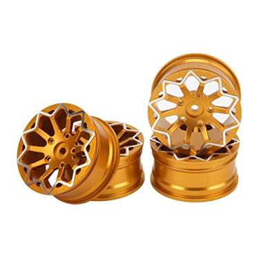 Imagem de Uxsiya Cubo de pneus de tração RC, 4 peças, 52 mm de diâmetro, alta resistência à abrasão, rodas de veículos RC para carro de corrida de drift em estrada 1/10 (ouro)