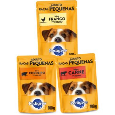 Imagem de Kit Pedigree Sachê Cães Adultos Raças Pequenas Cordeiro + Frango + Carne - 36 Unidades