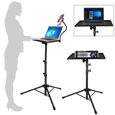 Imagem de Suporte de tripé para projetor, tripé dobrável para laptop, racks multifuncionais para DJ/suporte de projetor, altura ajustável de 43,5 a 122 cm com suporte de telefone, perfeito para escritório,