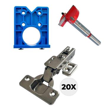 Imagem de Kit Com 20 Dobradiças Gabarito Guia Caneco E Fresa 35Mm