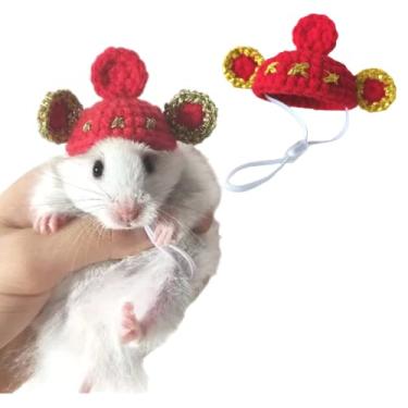 Imagem de Chapéu de hamster mini animais pequenos com alça ajustável adoráveis chapéus minúsculos tricotados à mão para lagarto, porquinho-da-índia réptil roupas de festa de Natal acessórios de fantasia (G, pequeno)