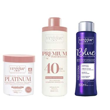 Imagem de Kit Pó descolorante Azul Premium, Água Oxigenada 40 Volumes e Matizador Blue Platinado, Veggue Profissional