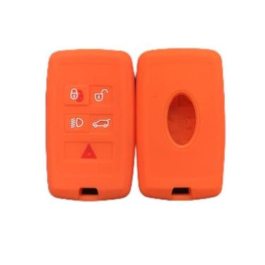 Imagem de CSHU Porta-chaves de silicone com 5 botões Capa para porta-chaves do carro Porta-chaves com anel Bolsa para chaves, apto para Land Rover Range Rover Sport Evoque Discovery Discovery, laranja