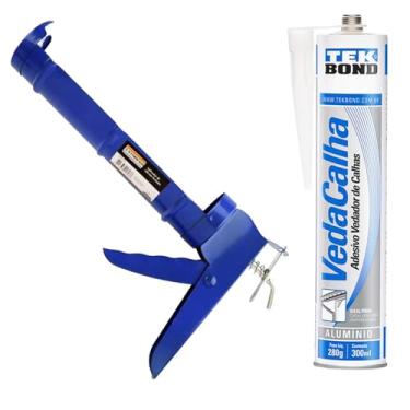 Imagem de Kit Aplicador de Silicone Fechado + Veda Calha Rufos Coifas Tekbond Alumínio 280g