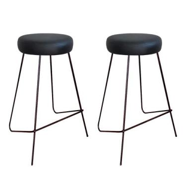 Imagem de Kit 2 Banqueta Banco Aço Média Cozinha Bar Balcão 63cm Preta - MM DECO
