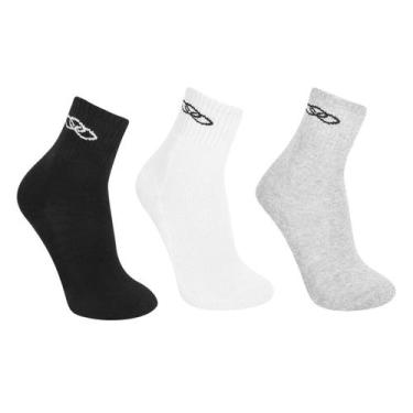 Imagem de Kit Meia Cano Médio Olympikus Feminina 3 Pares, Branco, Cinza, 33/38