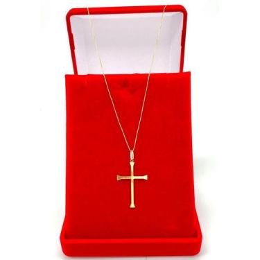 Imagem de Colar Masculino Veneziana 80cm De Ouro 18k Cordão E Cruz - DR Joias