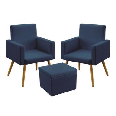 Imagem de Poltrona para Sala de Estar Nina sem Rodapé com Puff Quasar Sued Azul 