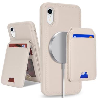 Imagem de SailorTech Capa para iPhone XR com suporte de cartão de crédito mag seguro, capa de couro para iPhone XR para mulheres compatível com mag segura carteira destacável 2 em 1 para homens - bege