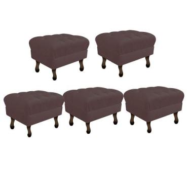 Imagem de Kit 05 Puff Retrô Capitonê Decorativo  Pé em Madeira Sala de Estar Rec
