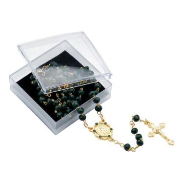 Imagem de Terço Cristal Vidro 6/5 mm Nossa Senhora Graças Verde Escuro - Santa C