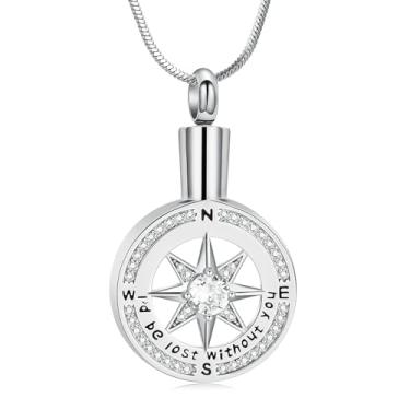 Imagem de Minicremation Bússola, joia de cremação para cinzas funerárias, pingente de medalhão, urna, colar para mulheres e homens, one seize, Metal, não