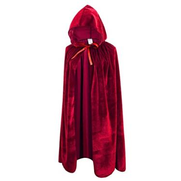 Imagem de OurLore Capa de veludo infantil com capuz unissex para cosplay infantil, fantasia de Natal, Vinho tinto, 100cm/39.4inch