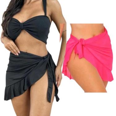 Imagem de Kit 2 Saida Pareô Curta Saída Praia Envelope Babado Tendência - rv mod