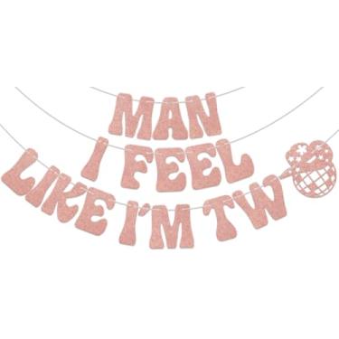 Imagem de KEWUFD Man I Feel Like I'm Two Banner, Happy 2nd Birthday for Girls, Cheers to 2 Years For Western Theme 2nd Birthday Party Decorações Suprimentos Rose Gold Glitter
