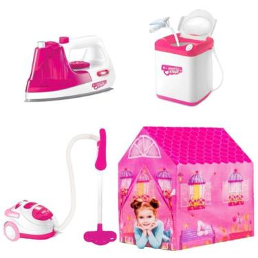 Imagem de Máquina Lavar Roupa Infantil Aspirador Ferro Passar Barraca - DM Toys
