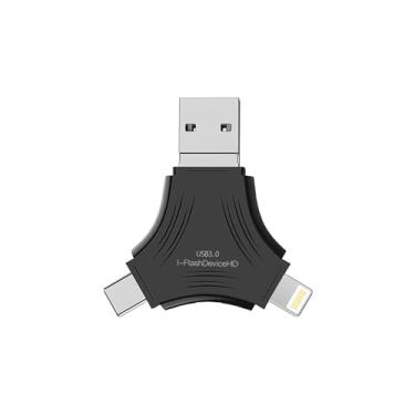 Imagem de Flash Drive USB 3.0 com design triangular multiinterface, pen drive USB 4 em 1 de 128 GB, velocidade de até 5 GBPS, adequado para iPhone/Android/pc/ipad