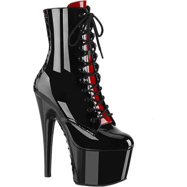 Imagem de 6.69 Na renda feminina, as botas de tornozelo da feminina moda moda e vermelha de ritmo vermelho de ritmo de patente de couro de couro com estripadinha sexy de toutclape de tacos