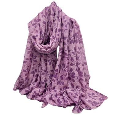 Imagem de Cachecol floral, cachecol feminino 180 x 89 cm, macio, respirável, floral, proteção UV, xaile elegante, leve, verão, primavera, hijab para mulheres, Roxo, Purple