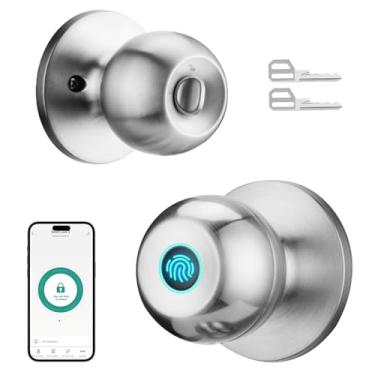 Imagem de DSJJBLL Fechadura de porta com impressão digital, maçaneta inteligente com fechadura, fechadura biométrica com controle de aplicativo e chave, fechaduras de porta sem chave para quartos, porta da