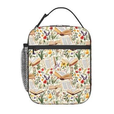 Imagem de VODRM Lancheira retrô para crianças, bolsa com isolamento de flores para estudantes, sacolas térmicas reutilizáveis com isolamento térmico para escola, trabalho, piquenique, acampamento, presentes ao
