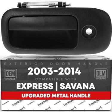 Imagem de Maçaneta de porta articulada com motorista traseiro externo de metal atualizado - compatível com Chevrolet Express 2003-2009, 03-09 GMC Savana 1500 2500 3500 - preto texturizado - OEM 25866284-MT,