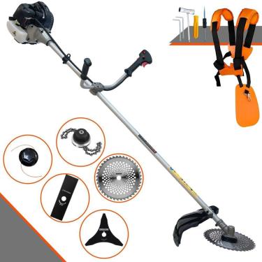 Imagem de Podador de Cortar Grama Anmax CG430-B À Gasolina 2T 1,7HP 43cc Com Lâmina Facão + Lâmina 3 Pontas + Disco 40 Dentes + Trimmer + Carretel de Nylon