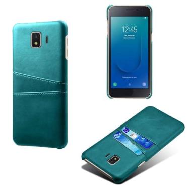 Imagem de Capas Compatível com Samsung Galaxy J2 CORE,Caso de couro PU-Tampa de telefone a prova de choque com 2 slots de cartão,Proteção anti-impressão digital e anti-gota-Green