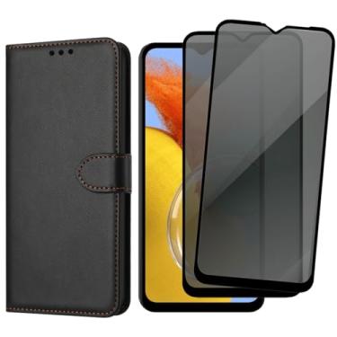 Imagem de Capa Carteira Flip Cover com 2 Películas de Privacidade Anti-Spy para Samsung Galaxy M14, Preto