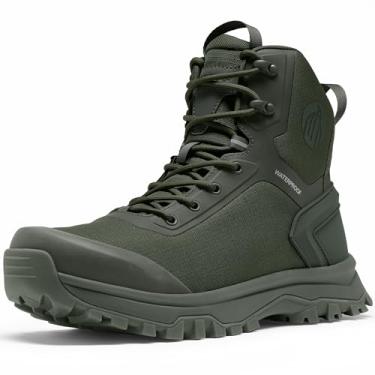 Imagem de Coostar Bota tática masculina, leve, militar, combate, com zíper lateral, motocicleta, caminhada, trabalho, impermeável, 20 cm, Verde militar, 43