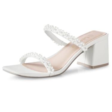 Imagem de Sandálias femininas de salto quadrado – Sandálias femininas de salto baixo – Bico aberto de 6,5 cm com tira no tornozelo – Sandália de salto sem cadarço Mule – Salto com tiras pretas nude para festa e