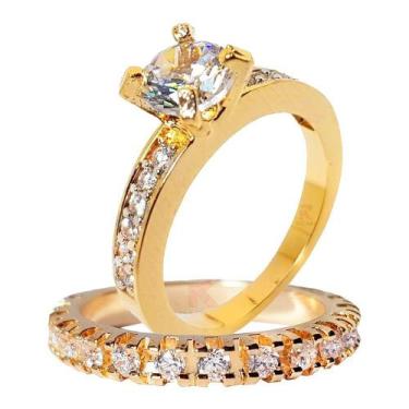 Imagem de Anel Solitário Com Aparador Noivado Banhado Ouro 18k - AIEVUOG,  15