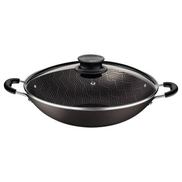 Imagem de Wok Tramontina Paris 36cm Em Alumínio Com Revestimento Antiaderente Chumbo E Tampa De V...