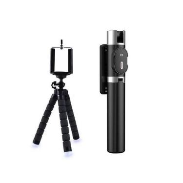 Imagem de Kit Tripé Stand Pau De Selfie Com Led Bluetooh + Mini Tripé - Stand P6