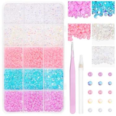 Imagem de 16.000 peças de pérolas planas para deslumbrantes, strass de resina de geleia colorida, pérolas de unhas meio redondas, pedras de unhas strass para unhas, joias faça você mesmo, maquiagem facial com