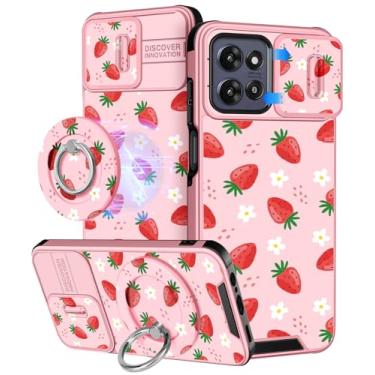 Imagem de Buleens Capa para Moto G Power 2025 - Capa para Motorola Moto G Play 2025 linda projetada com suporte de anel e capa de câmera feminina estética feminina Kawaii morango capa de telefone compatível com