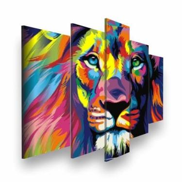Imagem de Quadro Decorativo Mosaico 5 peças Leão Abstrato Colorido - Core Decore