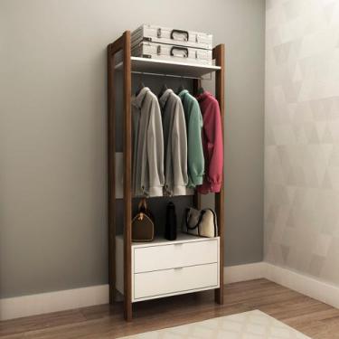 Imagem de Armário Closet com 2 Gavetas Cabideiro e 1 Prateleira MDP Branco/Nogal