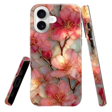 Imagem de heindiy Compatível com iPhone 17, capa brilhante proteção completa à prova de choque anti-arranhões capa de TPU, capas para homem mulher flor rosa vitral
