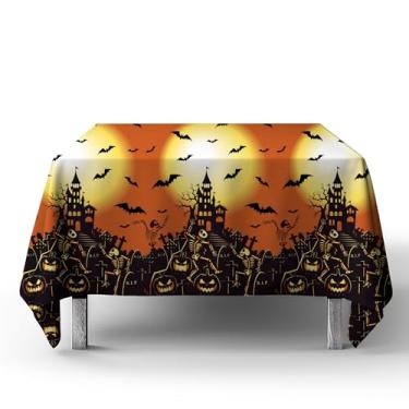 Imagem de Toalha de Mesa Halloween TNT, Laranja e Preto, 140x200cm, Design Assustador com Abóboras e Morcegos, Decoração para Festas Temáticas, Material Descartável