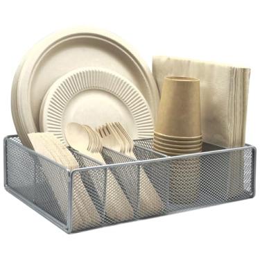 Imagem de DysanVica Suporte de prato de papel de metal – organizador de talheres para cozinha, armário, talheres, organizador de talheres, dispensador de armazenamento para colher de plástico, garfo