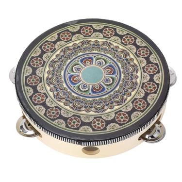 Imagem de Pilipane Pandeiro de madeira portátil de 20 cm de qualidade profissional, instrumento musical para bandas, festas, apresentações de igreja, material PU de madeira de faia resistente (flor vermelha