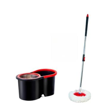 Imagem de Mop Giratorio Cabo Inox Limpeza Cesto Em Inox 14 Lt Balde Esfregão 360 Universal(9-Preto/Vermelho)