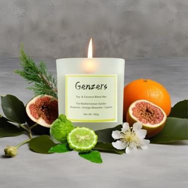 Imagem de Vela perfumada premium de limão e flor de laranjeira, altamente aromaterapia, folhas de figo para ambientes internos, pote de soja natural com pavios de madeira, vela de presente, 160 g de cera de