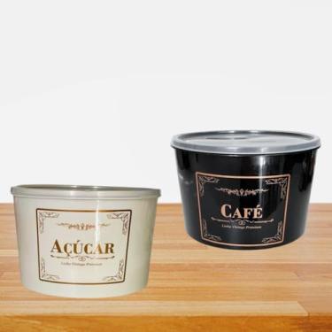 Imagem de Kit 2 Potes de Plástico 2 Litros com Tampa – Porta Mantimentos Redondo para Café e Açúcar – Potes Organizadores de Cozinha